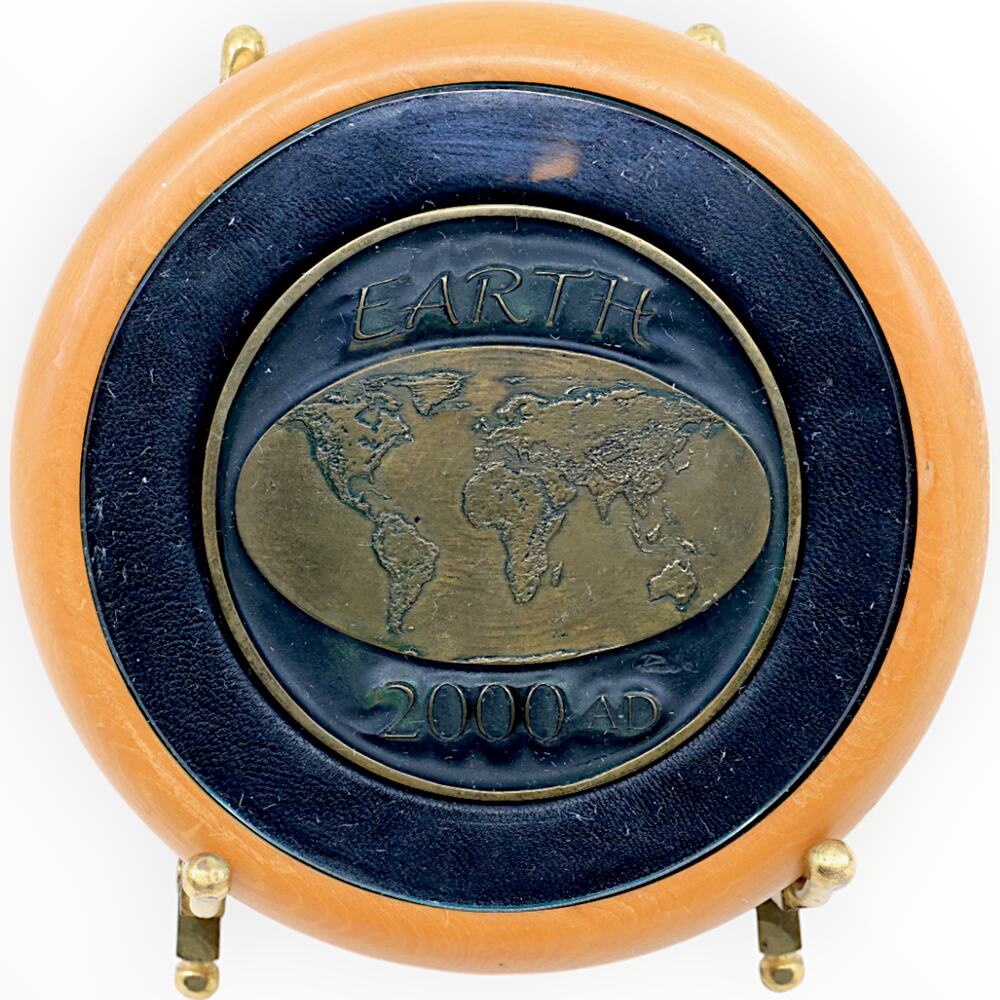 Earth 2000ad Y2K Bronze Paperweight Display Plaque & Stand